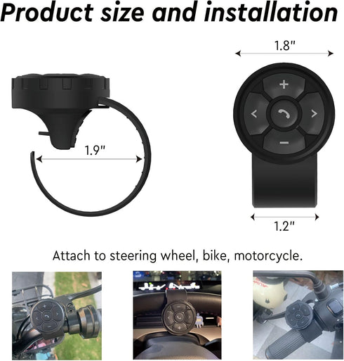 Bluetooth Media Button Steering Wheel Wireless Remote Control for Car Bike Motorbike Boat IPX6 Waterproof Compatible for iPhone Samsung Galaxy Any...