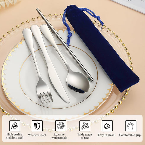Kyraton Portable Flatware, Reusable Camping Flatware, Bento Box Flatware, Silverware For School/Work/Office/Outdoor, Dishwasher Safe, Set of 4 Pie...