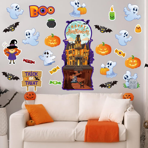 Halloween Classroom Bulletin Board Decorations Halloween Cutouts Trick or Treat Pumpkin Bat Witch Ghost Castle Cut-outs for Holiday School Classro...