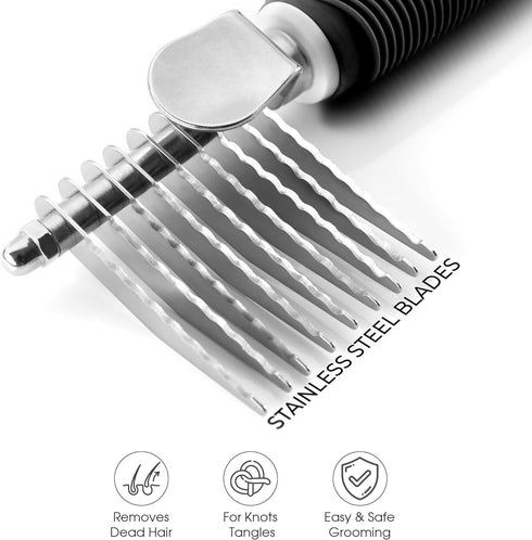 Poodle Pet Dematting Fur Rake Comb Brush Tool - Dog and Cat Comb with Long 2.5 Inches Steel Safety Blades for Detangling Matted or Knotted Underco...