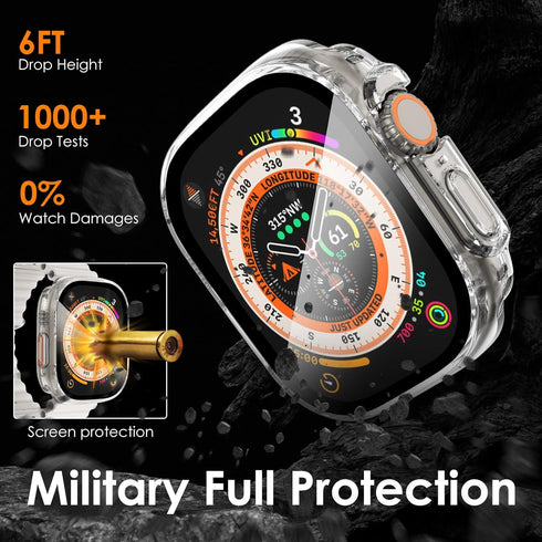 NewWays 2 in 1 Waterproof Case for Apple Watch Ultra 49mm Screen Protector, 360 Protective Glass Face Cover Hard PC Bumper + Back Frame for iWatch...