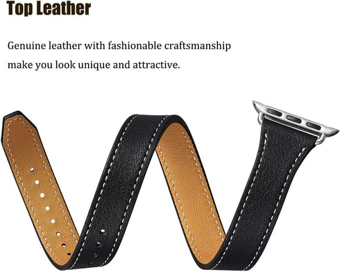 Bestig Bands Compatible with Apple Watch Band 40mm 41mm 38mm 42mm(Series 10) Women Men, Genuine Leather Double Tour Designed Slim Thin Strap for i...