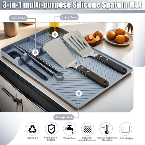 Silicone Griddle Tools Mat,3 in 1 Grill Side Shelf Mat with Drip Pad,16"X11.6"Silicone Spatula Mat for Kitchen,Cooking & Countertop,Large Silicone...