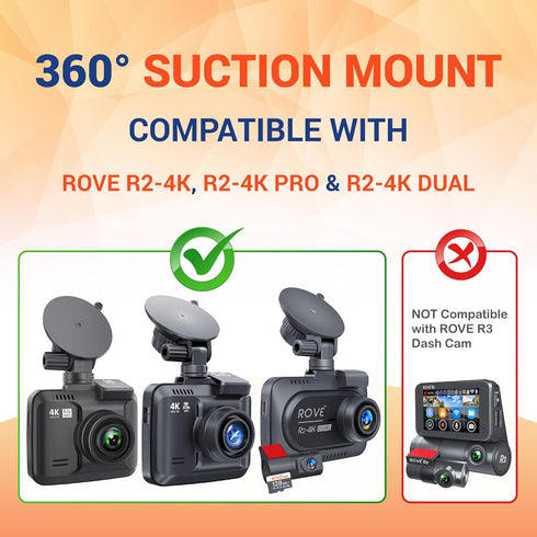 ROVE Suction Cup Mount for R2-4K, R2-4K PRO and R2-4K Dual Dash Cam Models...