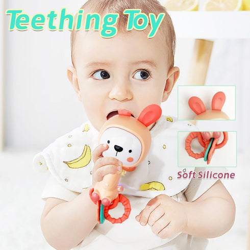 Musical Rabbit Light-Up Toy and Teething Ring for Toddlers Sensory Chew and Fine Motor Skills Toy Baby Rattle and Teething Toys for 6 12 18 Month ...