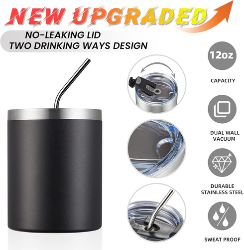 MEWAY 12 oz Lowball, Tumbler Stainless Steel Double Wall Vacuum Insulated Mug with Straw and Lid, Cleaning Brush ?Durable Powder Coated Insulated ...