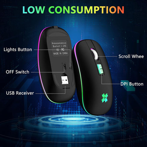 besky Wireless Mouse Rechargeable, Backlit LED Portable Silent Computer Mouse for Laptop, PC, MacBook, Chromebook, Notebook, 2.4G USB Cordless Mou...