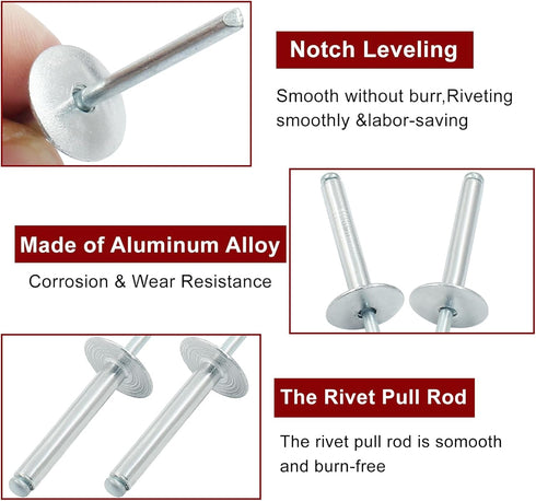 60 Pcs 3/16" x 1-1/4" Large Flange Aluminum Blind Rivets Dome Head Pop Rivets for Installing Accessories, Silver...