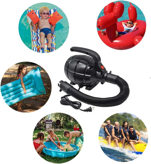 BOMPOW Electric Air Pump for Inflatables, AC (110V), 600W, 20L/min, Black, 4 Detachable Nozzles, Inflator/Deflator, Queen/King Size Air Mattress, ...
