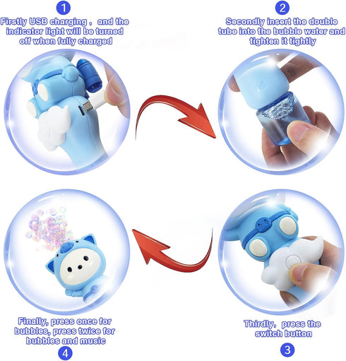 Rechargeable Bubble Wand for Kids with Solution?Musical&Light Up Piglet Cartoon Bubble Machine Blower Maker Toddlers Boys Girls Toys Gifts for Out...