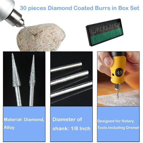 50PCS Stone Carving Set Polishing Diamond Burrs for Dremel, Rotary Tools Accessories Grinding Cutting Burrs with 1/8 inch Shank for Carving, Cutti...