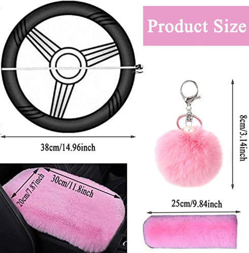 Cute Fluffy Steering Wheel Cover Set, Warm Soft Fur Fuzzy Steering Wheel Covers for Women/Girls,Universal 15 Inch 1 Set 8 Pcs Furry Car Accessorie...
