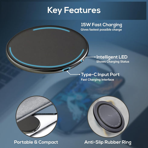 15 Watts Apple Wireless Charging Pad – Ultra-Slim, Fast Charging, Qi Wireless Charger Pad for iPhone 15/15 Pro Max/15 Plus, iPhone 14/13/12/11 Ser...