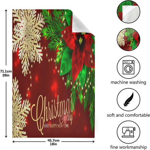 ALAZA Christmas Poinsettia and Snowflakes Decorative Kitchen Dish Towels Set of 4,Soft and Absorbent Kitchen Hand Towels Home Cleaning Towels Dish...