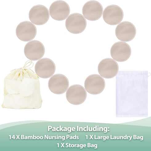 wegreeco Nursing Breast Pads (14 Pack) + Laundry Bag & Travel Storage Bag, 4.7 inch - Washable & Reusable Breastfeeding Nursing Pads (Rose Gold, L...