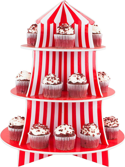 Super Z Outlet 3 Tier Cupcake Foam Stand with Circus Carnival Tent Design for Desserts, Birthdays, Decorations...