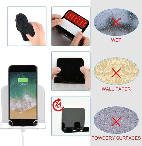 Cosmos 2 Pcs Wall Mount Phone Holder Cell Phone Wall Holder Smartphone Charging Stand Bedside Organizer Storage Bracket Compatible with Most Phone...