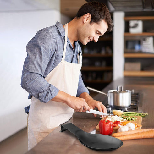 Stainless Steel Spoon Rest, Spatula Ladle Holder, Stainless Steel Utensil Spoon Rest Holder, Brushed Finish, Dishwasher Safe 9.8 x 3.7 Inch (Black...