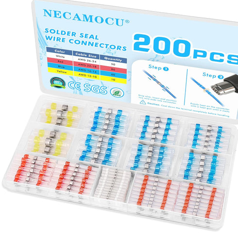 200PCS Solder Seal Wire Connectors, Marine Grade Heat Shrink Butt Connector Kit, Waterproof and Insulated Electrical Wire Terminals, Solder Sleeve...