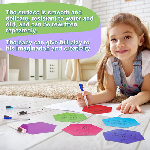 8 Pcs Hexagon Shape Magnetic Dry Erase Board Hexagon Small Dry Erase Board Magnet Dry Erase Boards 4 Pcs Dry Erase Marker for Teachers Students, S...