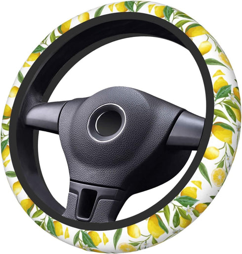 Lemon Patterns Wheel Cover for Women,Yellow Lemons 14.5 Steering Wheel Cover Protector Non Slip Durable Universal Automotive Accessories Car Decor...