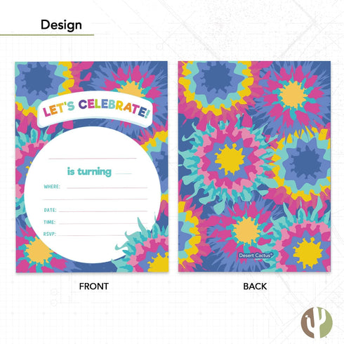 Desert Cactus Tie Dye Happy Birthday Invitations Style 2 Invite Cards (10 Count) With Envelopes Boys Girls Kids Party (10ct)...