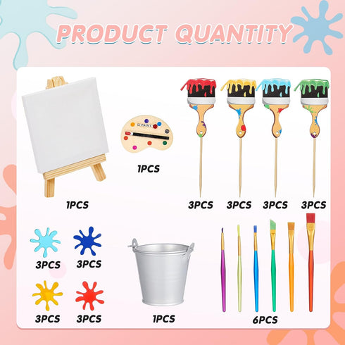 Taiyin 34 Pcs Art Cake Decorations Paint Brush Cupcake Toppers Art Paint Cake Topper Artboard Palette Cake Topper Artist Themed Cake Decor for Gir...