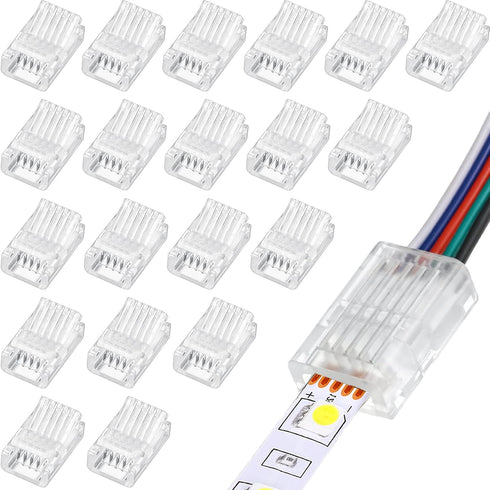 RGB LED Light Strip Connectors 20 Waterproof LED Adapter Connectors Transparent Solderless LED Light Strip Connectors for Strip Light Unwired Gapl...