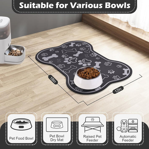 Dog Cat Food Mat,Rapid Absorbent Pet Feeding Mat, Bone Shaped Dog Placemat Water Bowl Mat with Rubber Backing,No Stains Dog Cat Food Mats Indoor, ...