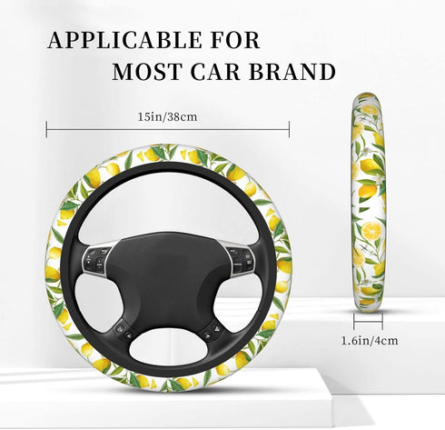 Lemon Patterns Wheel Cover for Women,Yellow Lemons 14.5 Steering Wheel Cover Protector Non Slip Durable Universal Automotive Accessories Car Decor...