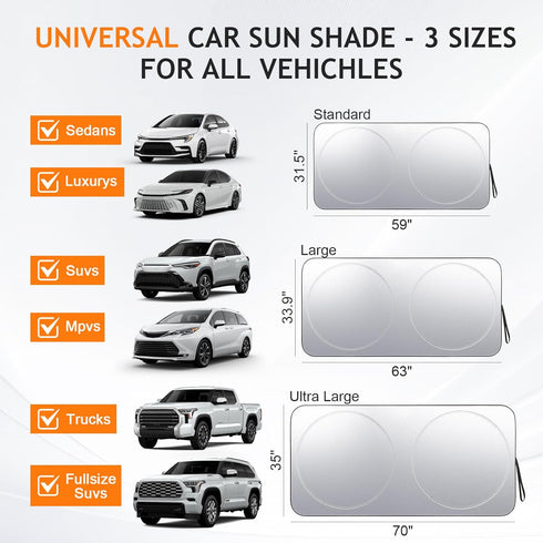Windshield Sun Shade Car Window Shade UV Reflector Keeps Vehicle Cool Folding Sun Visor Heat and Sun Reflector (Ultra-Large 70 x 35 inches)...