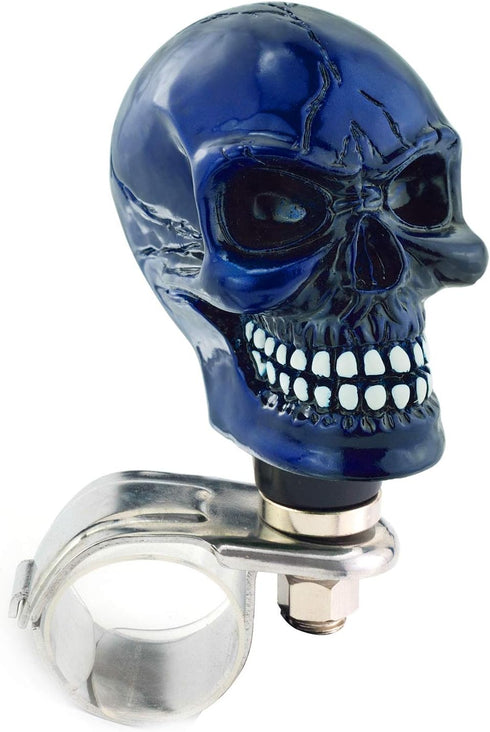 Skull Car Grip Knob Steering Wheel Suicide Spinner, Small Teeth Skeleton Style Car Power Handle Knobs Fit Most Manual Automatic Vehicles, Blue...