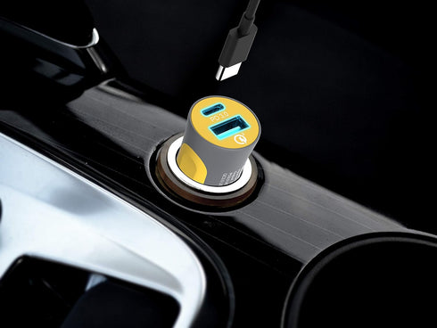 RapidX X2PD 30W USB-C PD Compact & Fast Dual Car Charger iPhone 14/13 / 12/11 / X / 8, Samsung Galaxy S22 S21 S20 S10 Note - Yellow...