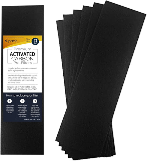 Germ Guardian Carbon Pre Filter Kit, 6 Pack, Compatible with FLT4825 HEPA Filter B, Air Purifier AC4300, AC4900, AC4825, AC4850, AC4820...