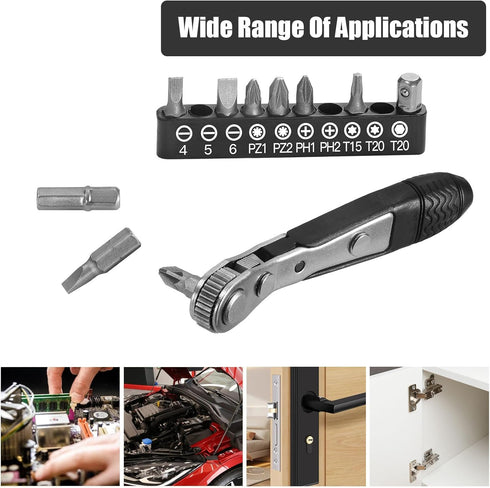Mini Ratchet Screwdriver Set - 11-Piece 1/4 Ratchet Elbow Right Angle Screwdriver Set Small Ratcheting Wrench High Torque Low Profile Ratchet Angl...