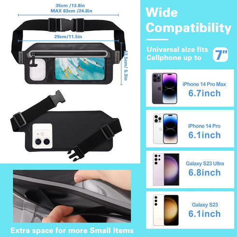 Waterproof Phone Pouch,IPX8 Waterproof Phone Case with Adjustable Waist Strap,Compatible with iPhone Whole Series Galaxy Whole Series up to 7",Wai...