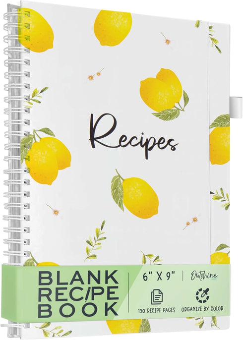 OUTSHINE 6 x9 Lemons Hardcover Recipe Binder, Blank Recipe Binder to Write in Your Own Recipes, Recipe Binder, Recipe Book Blank, Recipe Notebook,...