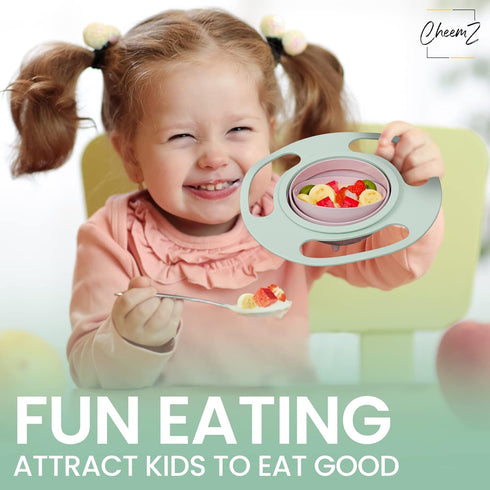 2-in-1 Gyro Bowl Set: Peach & Light Green - Baby Magic Bowl with 360° Rotations for Toddlers (1-3 Years) - Spill-Resistant Design, Includes Lid fo...