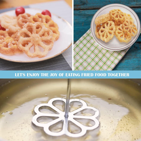 DOERDO 1PCS Wooden Handle Frying Mold Rosette Waffle Molds Homemade Frying Mold Kitchen Gadgets, Silver...