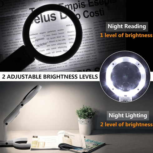30X 10X Magnifying Glass with Light and Stand, Foldable Handheld Magnifying Glass & 2 Level Dimmable for Macular Degeneration, Seniors Reading, Cl...