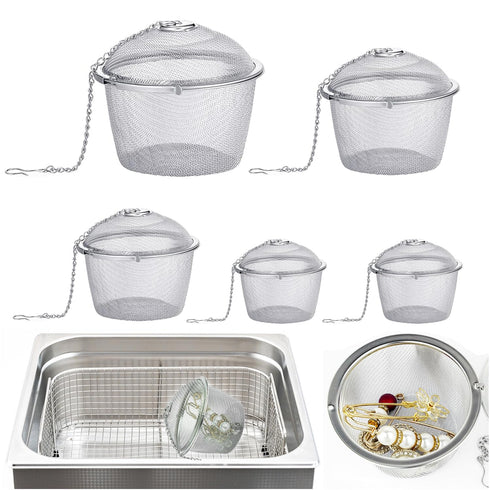5 Pcs Ultrasonic Cleaner Baskets, 304 Stainless Steel Jewelry Steam Cleaner Baskets Ultrasonic Parts Cleaner Basket with Lock and Hook for Cleanin...