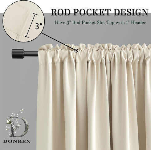 DONREN 24 Inch Length Curtain Tiers - Room Darkening Rod Pocket Small Valance Curtains for Small Window (30 W x 24 L,2 Panels,Cream Beige)...