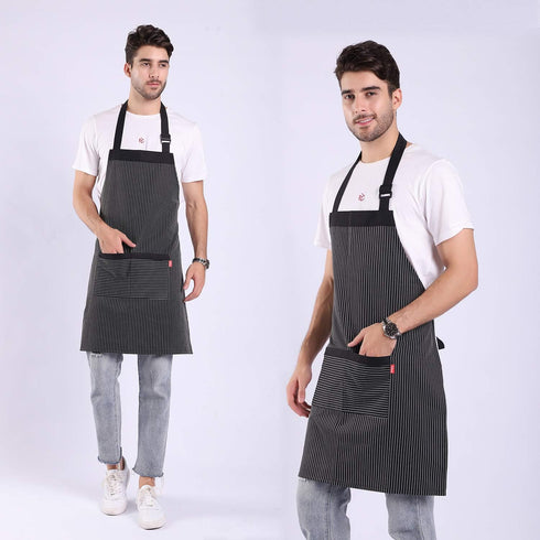 Aprons for Women and Men, Kitchen Chef Apron with 2 Pockets and 40" Long Ties, Adjustable Bib Apron for Cooking, Serving - 32" x 28" - Black/White...