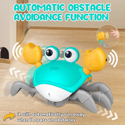 Crawling Crab Baby Toys, Tummy Time Toy Gifts 3 4 5 6 7 8 9 10 11 12 Babies, Automatic Obstacle Avoidance Toddler Interactive Toy with Music Sound...