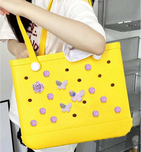 Accessories for Bogg Bag, Purple Butterfly and Roses Decoration for Bogg Bag Charms, Compatible with Women Rubber Beach Bag Tote Handbag, 16 Pcs...