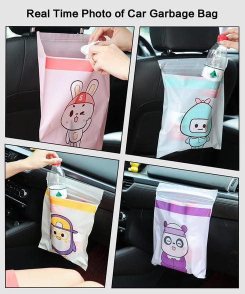 Car Trash Bag, ZIRANSHU 60pcs Cartoon Stick-on Disposable Trash Bag, Leakproof Vomit Bag, Beauty Garbage Bag, Adhesive Trash Bags for Cars, Kitche...