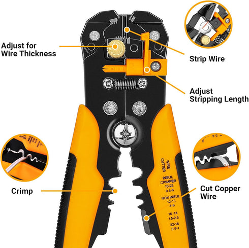 11" Self-Adjusting Wire Stripper/Wire Cutter, Heavy Duty, for 10-20 AWG Solid, Precision Wire Stripper & Cutter, Multi-Function Pliers - High Leve...