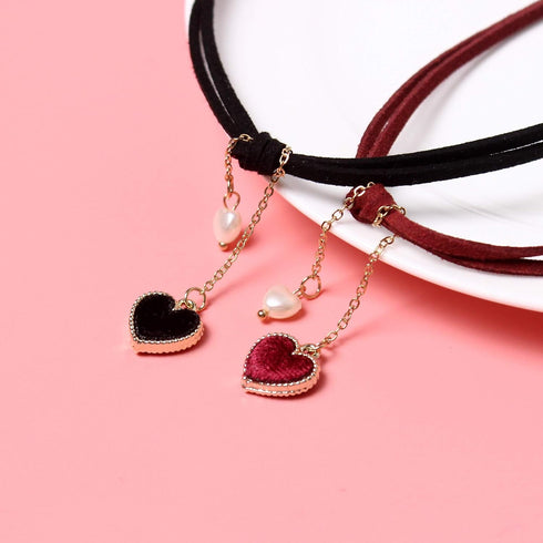 Choker Set 2 PCS Choker Necklaces Velvet Choker Set Classic Gothic Chokers (Black/Claret Red)...