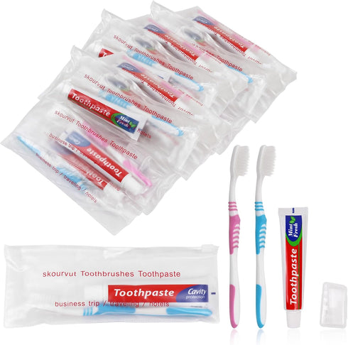 Disposable Toothbrushes with Toothpaste Individually Wrapped, Travel Kit whit Plastic Zip Bag,Toothbrush Head Cover, Bulk Toothbrush for Homeless,...