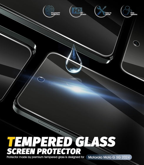 (3 Pack) Orzero Tempered Glass Screen Protector Compatible for Motorola Moto G 5G 2024, Protector De Pantalla Precise Front Camera Cutouts HD...
